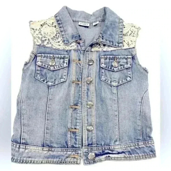 Cato Jackets & Blazers - Cato Sleeveless Lace Trimmed Jean Vest Women’s Size Small